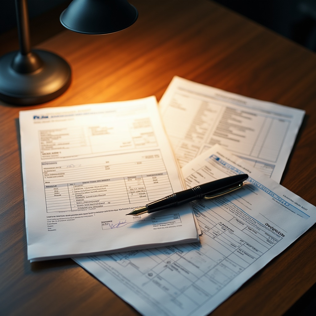 Export documentation files and commercial invoices arranged on a professional work desk