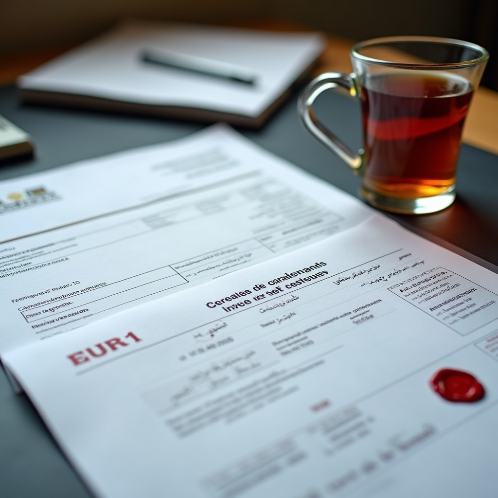 Trade documents for North African markets including Morocco and Tunisia with Arabic annotations and customs clearance paperwork