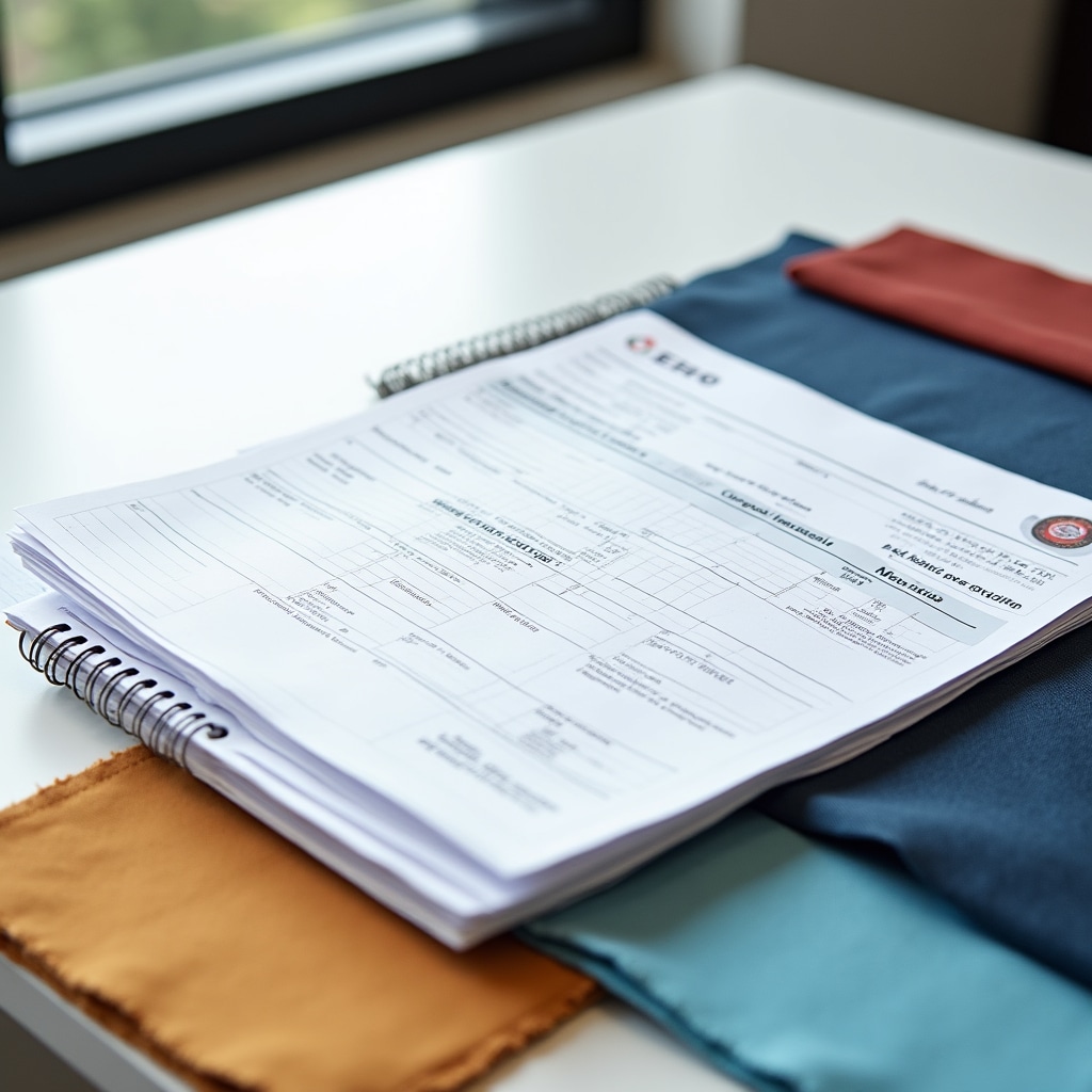 Portuguese textile export samples with Morocco-bound shipping documentation and conformity certificate paperwork